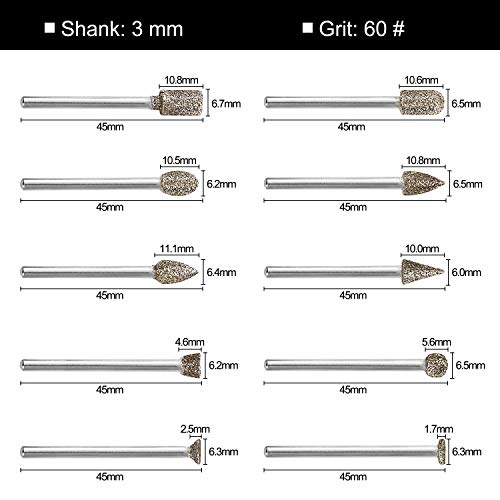 Fresas Diamante - GOXAWEE 20Pcs Juego de Brocas de Diamante Muela con Punta Montada / 3 mm Vástago para Dremel Herramientas Rotativas/Molienda Pulido Grabado de Bricolaje