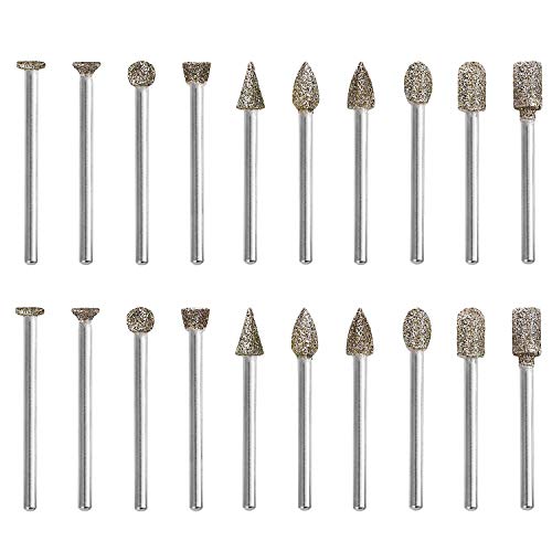 Fresas Diamante - ZFYQ 20Pcs Juego de Brocas de Diamante Muela con Punta Montada / 3 mm Vástago para Dremel Herramientas Rotativas/Molienda Pulido Grabado de Bricolaje