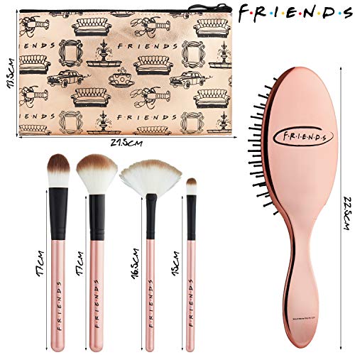 Friends Brochas de Maquillaje, Neceser Maquillaje Para Mujeres y Chicas Con Cepillo Pelo, Set de Pinceles Maquillaje, Neceser Para Viajes, Regalos Para Mujer y Adolescentes
