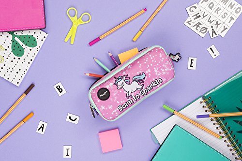 FRINGOO - Trousse à crayons avec 3 compartiments jolie et amusante - Pour enfant Large Born To Sparkle - 3 Compartments