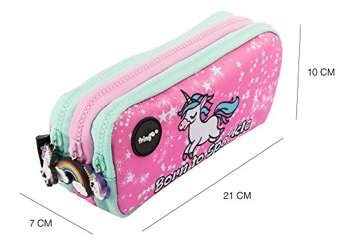 FRINGOO - Trousse à crayons avec 3 compartiments jolie et amusante - Pour enfant Large Born To Sparkle - 3 Compartments