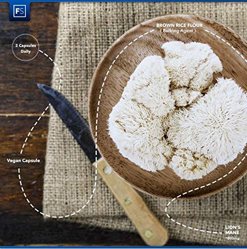 FS Melena de Leon 1000mg por Porcion | Lions Mane Nootropicos | 180 Capsulas Veganas de Alta Potencia | Sin OGM, Gluten o Lacteos