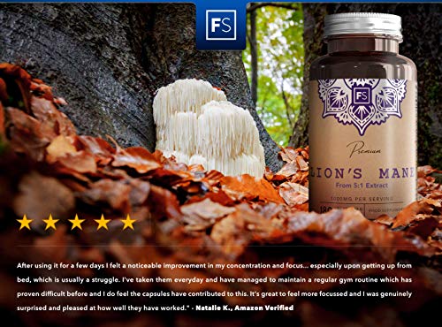 FS Melena de Leon 1000mg por Porcion | Lions Mane Nootropicos | 180 Capsulas Veganas de Alta Potencia | Sin OGM, Gluten o Lacteos
