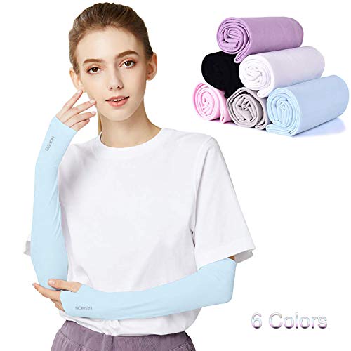 FT-SHOP Mangas del Brazo Solar Protección UV Manguitos de Enfriamiento con Agujero para el Pulgar para Correr Golf Ciclismo Conducir Jardinería Protección de la Piel 6 Pares