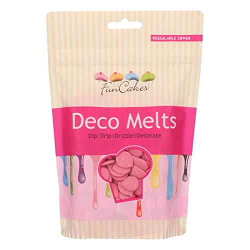FunCakes Deco Melts Cobertura para Repostería Sabor Choco Blanco color Rosa, para Cubrir, hacer Dripping o Dibujar en Dulces, 250g, FC43025