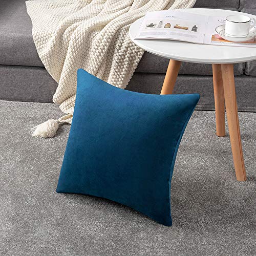 Funda Cojín, Paquete de 2, Fundas de Almohada Decorativas Cuadradas de Terciopelo Blando Sólido, Fundas Cojín Euro para la Granja, Sofá, Niños, Interiores y Exteriores,50 x 50cm,20x20inch,Azul oscuro