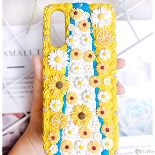 Funda hecha a mano para iPhone 11 Pro Max 3D Flower Phone Cover IP XR X/XS MAX Limón Fruta Crema Shell 6/7/8 Plus DIY Chica Regalo SE2020-Amarillo limón para iPhone 6s