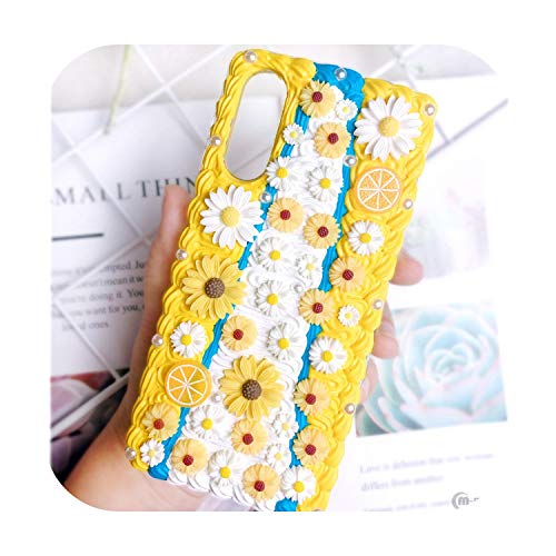 Funda hecha a mano para iPhone 11 Pro Max 3D Flower Phone Cover IP XR X/XS MAX Limón Fruta Crema Shell 6/7/8 Plus DIY Chica Regalo SE2020-Amarillo limón para iPhone 6s