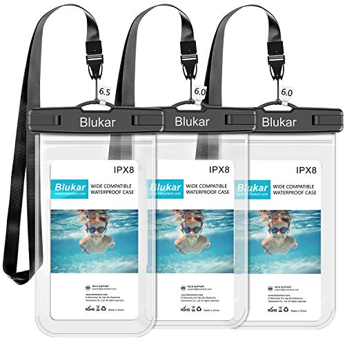 Funda Impermeable Móvil [6.5 inch*1+6 inch*2], Blukar 3 Unidades IPX8 Bolsa Impermeable Móvil Teléfono Universal Funda Sumergible Móvil para iPhone XS MAX/XS/8 Plus, Huawei, Galaxy S10/S9, Sony etc.