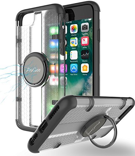 Funda iPhone SE 2020 / iPhone 8 / iPhone 7, ProCase Estuche Multifunción con Soporte Giratorio para Soporte de Anillo,Funda de Kickstand para Apple iPhone 8 / iPhone 7 4.7 Pulgada -Negro