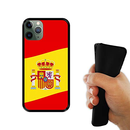 Funda Negra para [ iPhone 11 Pro MAX ] diseño [ Ilustración 2, Bandera de España ] Carcasa Silicona Flexible TPU