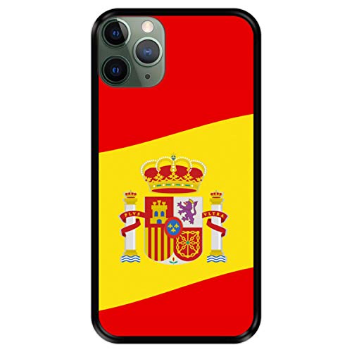 Funda Negra para [ iPhone 11 Pro MAX ] diseño [ Ilustración 2, Bandera de España ] Carcasa Silicona Flexible TPU