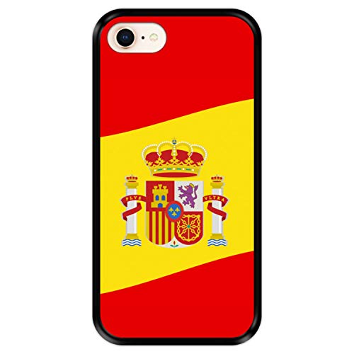 Funda Negra para [ iPhone 7-8 ] diseño [ Ilustración 2, Bandera de España ] Carcasa Silicona Flexible TPU