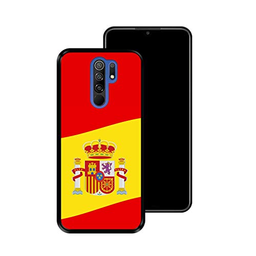 Funda Negra para [ Xiaomi Redmi 9 ] diseño [ Ilustración 2, Bandera de España ] Carcasa Silicona Flexible TPU