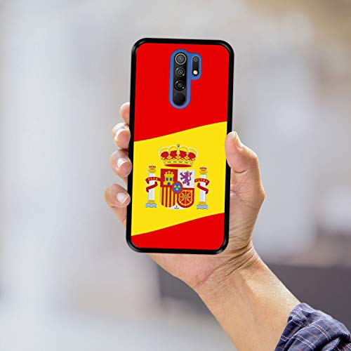 Funda Negra para [ Xiaomi Redmi 9 ] diseño [ Ilustración 2, Bandera de España ] Carcasa Silicona Flexible TPU