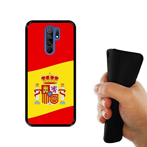 Funda Negra para [ Xiaomi Redmi 9 ] diseño [ Ilustración 2, Bandera de España ] Carcasa Silicona Flexible TPU