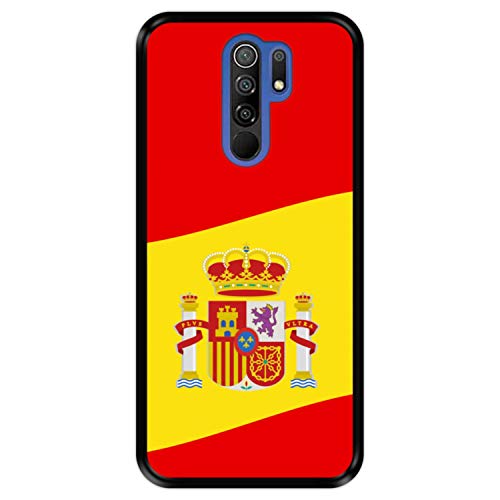 Funda Negra para [ Xiaomi Redmi 9 ] diseño [ Ilustración 2, Bandera de España ] Carcasa Silicona Flexible TPU