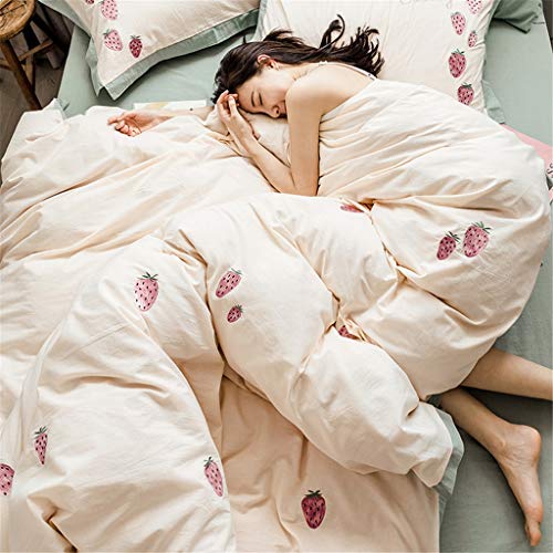Funda nórdica de fresa Juego de cama Queen Juego de cama Full Fruit Sábanas y fundas de almohadas Green Green Mint Fundas de almohada lindas for niñas adolescentes Colcha Tamaño completo Mujeres Light