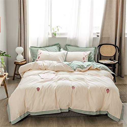 Funda nórdica de fresa Juego de cama Queen Juego de cama Full Fruit Sábanas y fundas de almohadas Green Green Mint Fundas de almohada lindas for niñas adolescentes Colcha Tamaño completo Mujeres Light