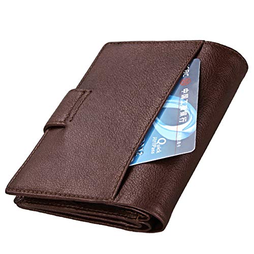 Funda Pasaporte Carteras de Piel para Hombre Mujer RFID Bloqueo Tarjetas de Crédito Monedero Silm Billetera Cremallera Café