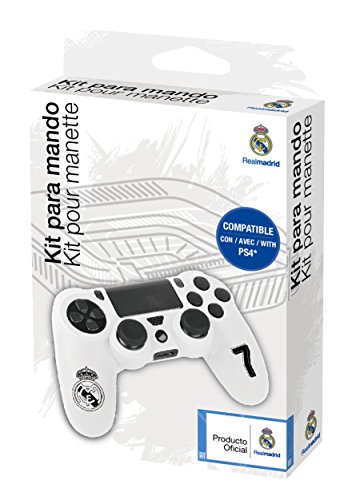 Funda protectora de silicona para mando PS4 - Carcasa blanda antideslizante con Thumb grips caps de precisión para joysticks – Accesorios videojuegos con licencia oficial Real Madrid