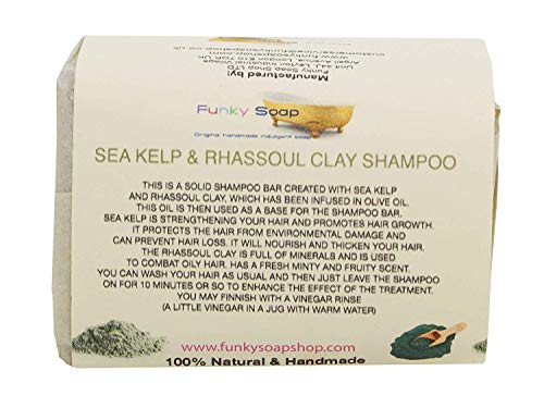 Funky Soap Algas Marinas y Rhassoul Clay Champú 100% Natural Hecho a Mano, 1 Barra de 120g