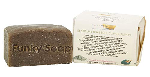 Funky Soap Algas Marinas y Rhassoul Clay Champú 100% Natural Hecho a Mano, 1 Barra de 120g