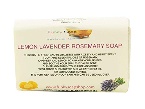 Funky Soap Lavanda, Limón & Romero Jabón 100% Natural Hecho a Mano, 1 Barra de 65g