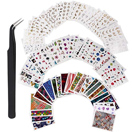 FunPa Calcomanías y Autoadherentes, 78 Hojas Etiqueta Engomada del Arte del Clavo 3D Puntas de Uñas Autoadhesivas Decoración con Pinzas para uñas para Mujeres Niñas Manicura DIY Nail Art accesorios