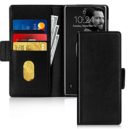 FYY Funda Galaxy Note 20 Ultra, [Cuero Genuino][Función de RFID]Funda Cubierta Protectora de Folio Volteada Hecha a Mano con[Función Kickstand]y[Ranuras de Tarjetas]para Note 20 Ultra(6.9") 2020 Negro