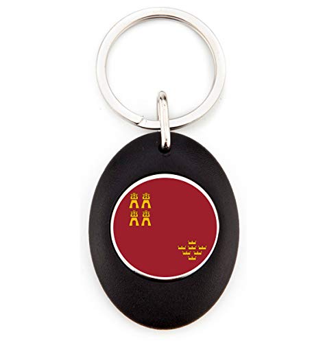 G Llavero Bandera Murcia | Llavero Acrílico Redondo con Moneda para Carro | Llavero Resistente | Color Negro | Diseño Elegante (1 Unidad)