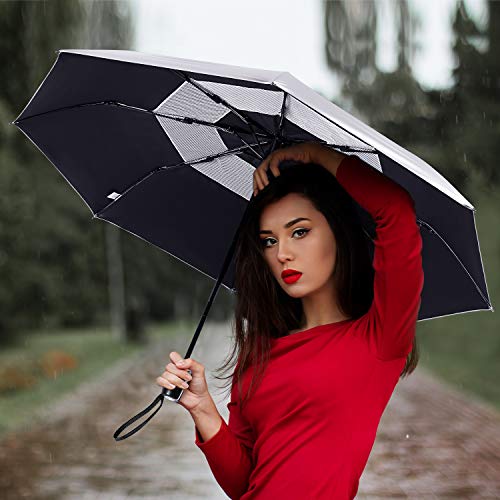 G4Free UPF 50+ Protección UV Paraguas de Viaje Auto Abrir Cerrar Silver Vent Double Canopy Sun Blocking Umbrella