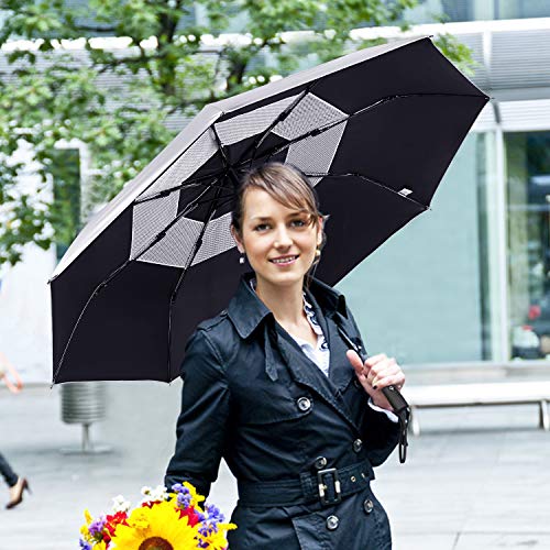 G4Free UPF 50+ Protección UV Paraguas de Viaje Auto Abrir Cerrar Silver Vent Double Canopy Sun Blocking Umbrella