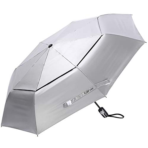 G4Free UPF 50+ Protección UV Paraguas de Viaje Auto Abrir Cerrar Silver Vent Double Canopy Sun Blocking Umbrella