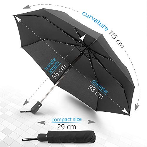 GadHome - Paraguas Automático Negro | Paraguas de Viaje Compacto a Prueba de Viento de 29 cm para Hombre y Mujer | Paraguas Plegable de Mano Ligero Resistente que se Abre con 1 Toque