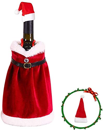 GAKIN 1 Unidades de Navidad Botella de Vino Cubierta de Santa Ropa de Vestido Botellas Cubiertas Mini Sombreros Decoración del Hogar