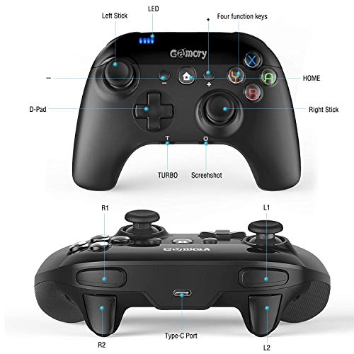 Gamory Mando para Nintendo Switch,Mando Pro Controller Mando pc Inalambrico,Bluetooth Inalámbricos para Nintendo Switch Gamepad controlador con Turbo Dual Shock Gyro Axi ajustable