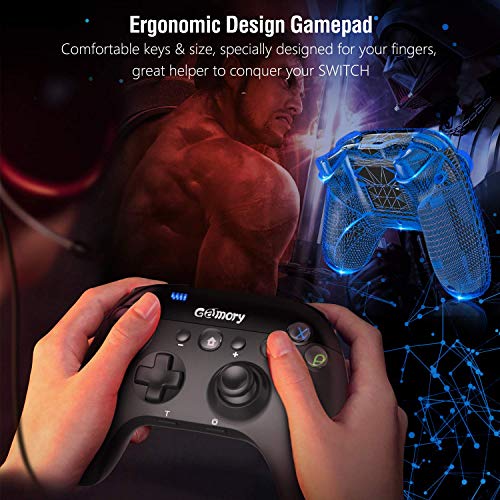 Gamory Mando para Nintendo Switch,Mando Pro Controller Mando pc Inalambrico,Bluetooth Inalámbricos para Nintendo Switch Gamepad controlador con Turbo Dual Shock Gyro Axi ajustable