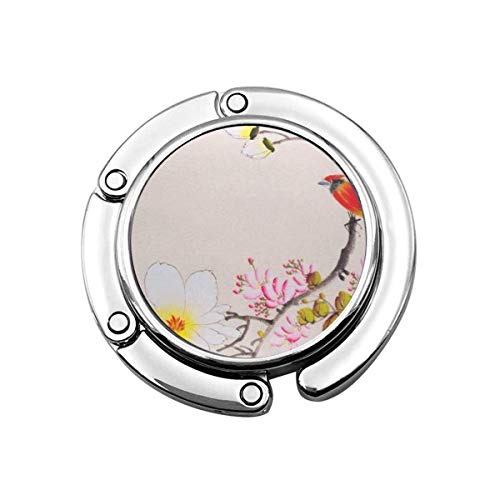 Gancho para Bolso Plegable para Colgar el Bolso, Pintura China Tradicional Japonesa Rosada de Flores y Dos pájaros en el árbol Japón