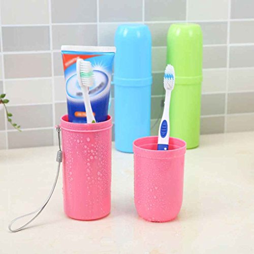 Gankmachine Protable Cepillo de Dientes de Viaje Al Aire Libre Caja de Almacenamiento Titular de Dientes Taza de Baño de Pasta de Dientes para Acampar Viajes de Vacaciones Azul