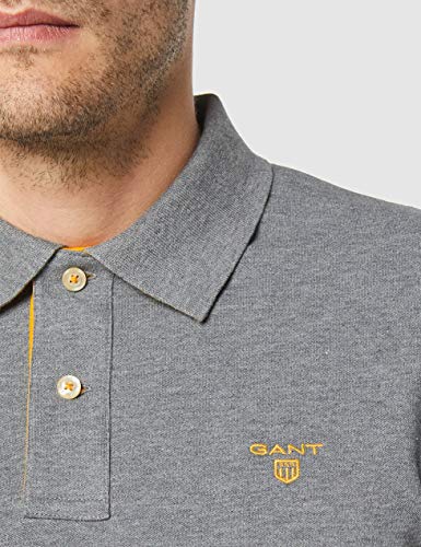 GANT Contrast Collar Pique SS Rugger Polo, Gris (Dark Grey Melange 92), Small para Hombre
