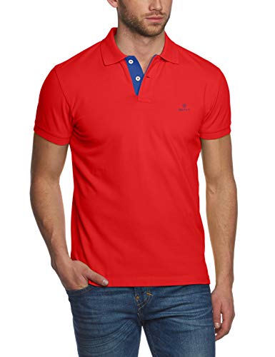 GANT Contrast Collar Pique SS Rugger Polo, Rojo (Bright Red 620), Small para Hombre