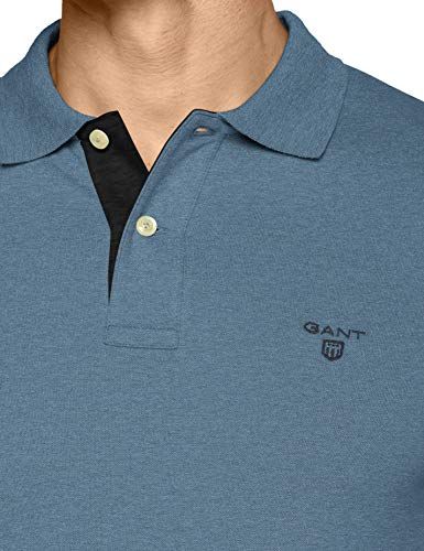Gant Contrast Color Pique - Polo con manga corta para hombre, Azul (Denim Blue Mel ), Small