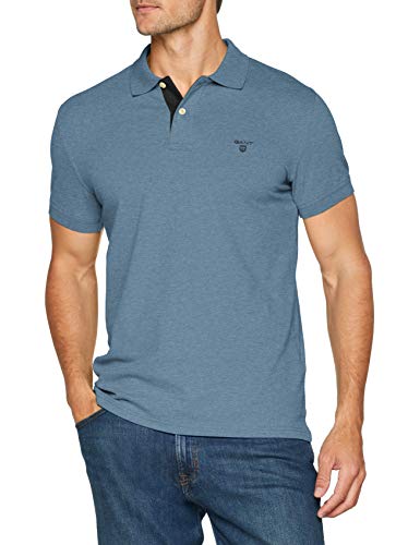 Gant Contrast Color Pique - Polo con manga corta para hombre, Azul (Denim Blue Mel ), Small
