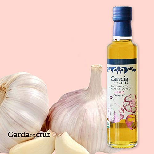 García de la Cruz - Set de Regalo de Aceite de Oliva Virgen Extra Aromatizado (Ajo, Albahaca, Chili y Limón) - Pack de 4x250 ml Botellas de Vidrio