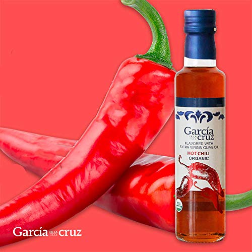 García de la Cruz - Set de Regalo de Aceite de Oliva Virgen Extra Aromatizado (Ajo, Albahaca, Chili y Limón) - Pack de 4x250 ml Botellas de Vidrio