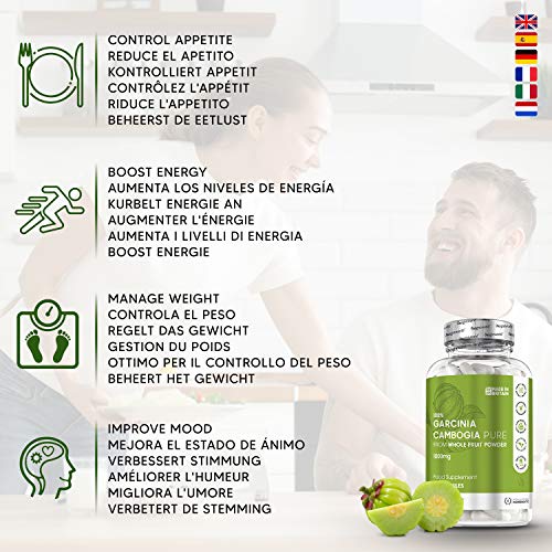 Garcinia Cambogia Pura 1000mg | Quemagrasas Potente Para Adelgazar, Suplemento Natural Termogénico de Alta Potencia para Perder Peso, Reductor del Apetito, 60 Cápsulas