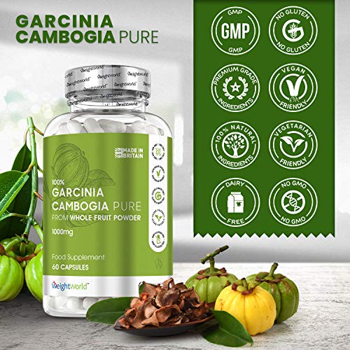 Garcinia Cambogia Pura 1000mg | Quemagrasas Potente Para Adelgazar, Suplemento Natural Termogénico de Alta Potencia para Perder Peso, Reductor del Apetito, 60 Cápsulas