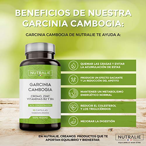 Garcinia Cambogia | Quemagrasas 100% Natural e Inhibidor del Apetito | Termogénico de Alta concentración 60% HCA | 90 Cápsulas Veganas | Nutralie