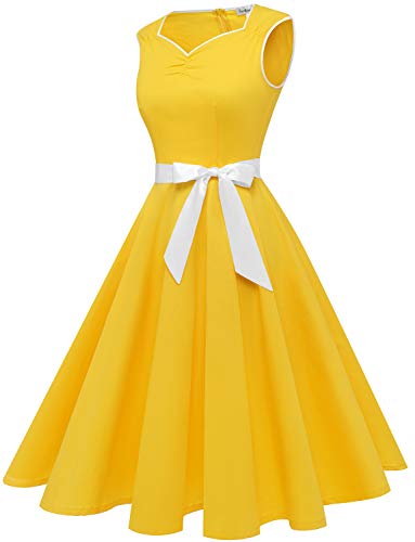 Gardenwed Mujer Retro Años 1950s Vintage Vestido de Cóctel Vestidos Corto Fiesta 50s 60s Rockabilly Yellow 2XL